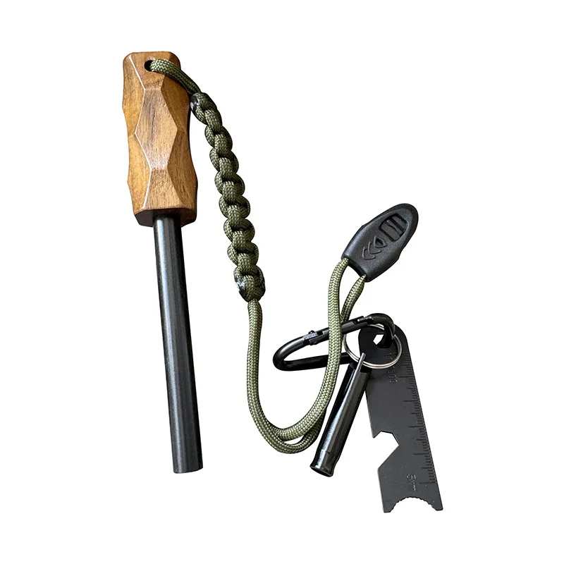 Fire Starting Kit - 新しい屋外用フリントファイヤースターター、木製ハンドル付きイグナイター、防水マグネシウムロッド、キャンプやハイキング用のサバイバルツール