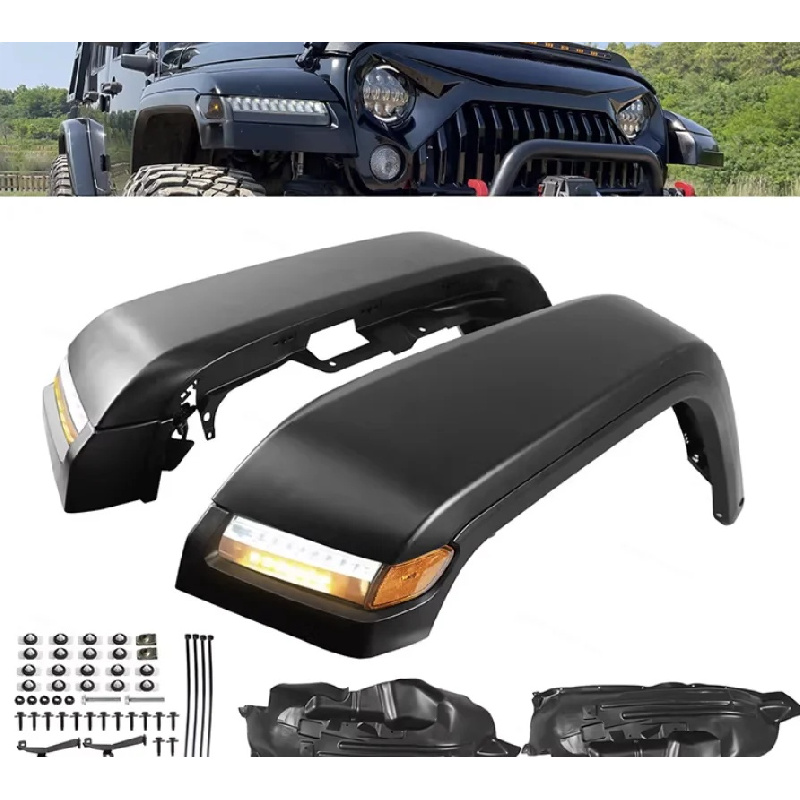 Signal Flare Kit - プレミアムアルミ製JLスタイルフロントフレアキット、DRLシーケンシャルターンシグナルライト付き、JL車外装アクセサリー対応